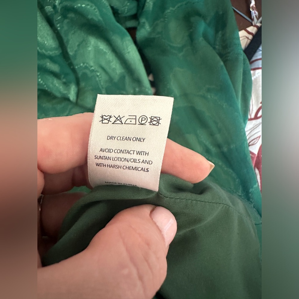 SALONI Size 10 Silk Mock Neck Long Sleeve Rina B Dress in Green - Picture 12 of 12